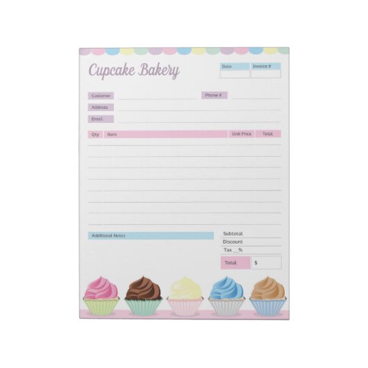Cupcake Bakery Theme Order Form Rechnung Notepad Notizblock (Rotiert)