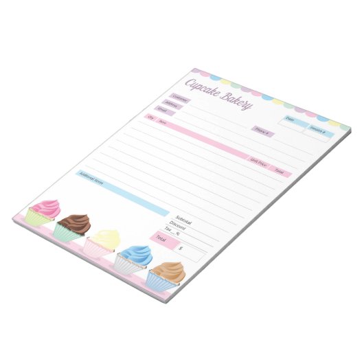 Cupcake Bakery Theme Order Form Rechnung Notepad Notizblock (angewinkelt)
