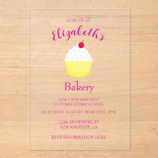 Cupcake Baking Birthday Acryleinladungen (Vorderseite)