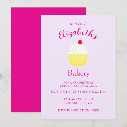 Cupcake Baking Birthday Einladung (Vorne/Hinten)