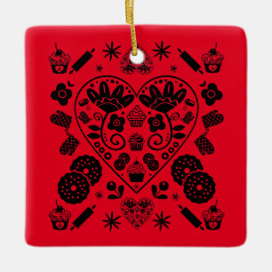 Cupcake Baking Folk Keramikornament