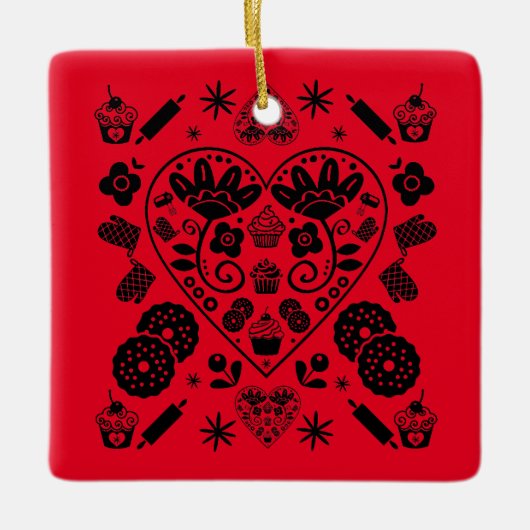 Cupcake Baking Folk Keramikornament (Vorderseite)