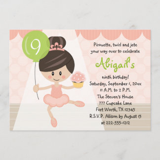 Cupcake Ballerina Geburtstag Brünett Einladung
