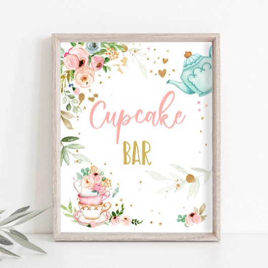 Cupcake Bar Tea Party Baby Brewing Baby Shower Poster