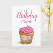Cupcake Birthday Card mit personalisiertem Namen Karte (Gelbe Blume)