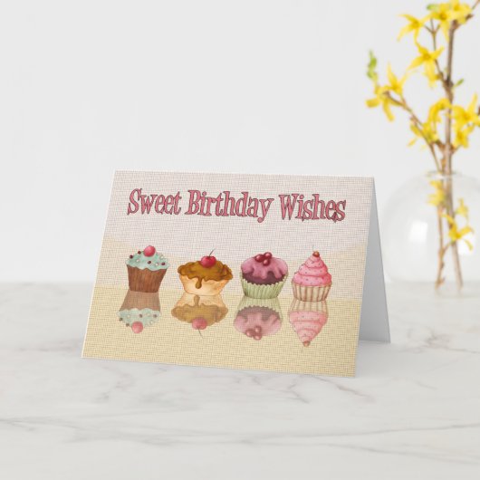 Cupcake Birthday Card - Sweet Birthday Wish Karte (Gelbe Blume)