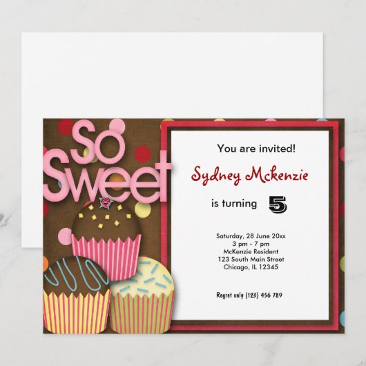 Cupcake Birthday Einladung (Vorne/Hinten)