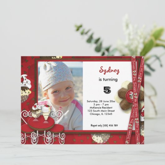 Cupcake Birthday Einladung (Stehend Vorderseite)