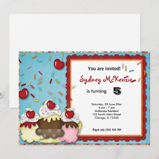 Cupcake Birthday Einladung (Vorne/Hinten)