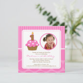 Cupcake Birthday Einladung 1. Geburtstag Pink (Stehend Vorderseite)