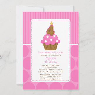 Cupcake Birthday Einladung 4. Geburtstag Rosa