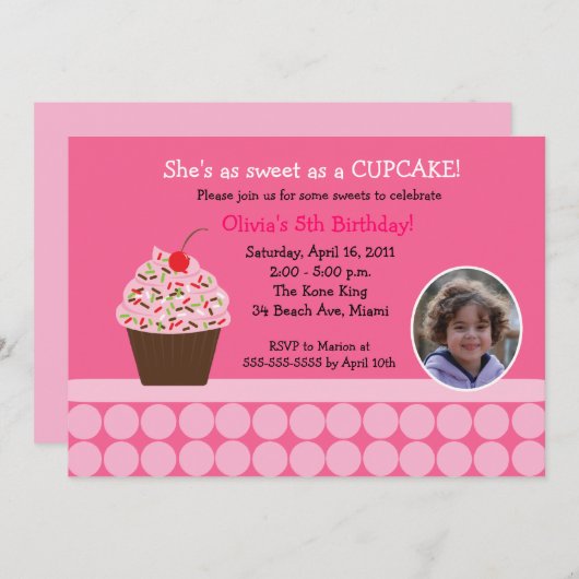 Cupcake Birthday Foto Template Einladungen (Vorne/Hinten)
