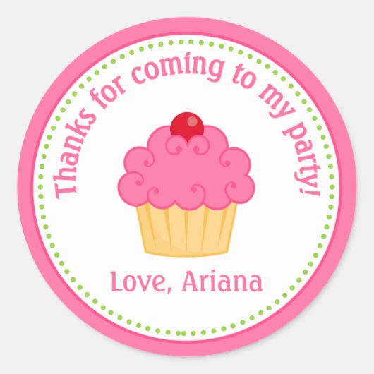 Cupcake Birthday Party Gefallen Tag Sticker (Vorderseite)