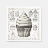 Cupcake Blueprint monochromatisch Serviette (Vorderseite)