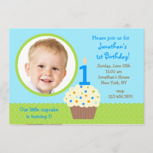 Cupcake Boy Foto Geburtstag Einladungen