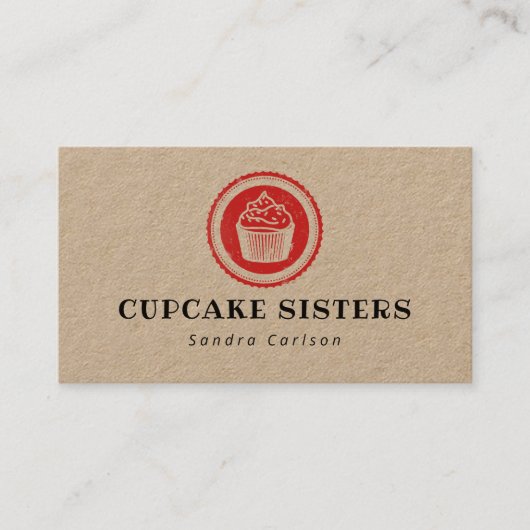 Cupcake Briefmarke Logo rustikale Kraftskarte Visitenkarte (Vorderseite)