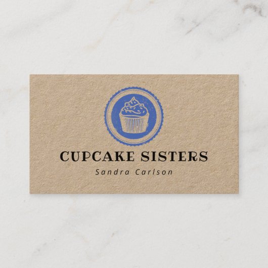 Cupcake Briefmarke Logo rustikale Kraftskarte Visitenkarte (Vorderseite)