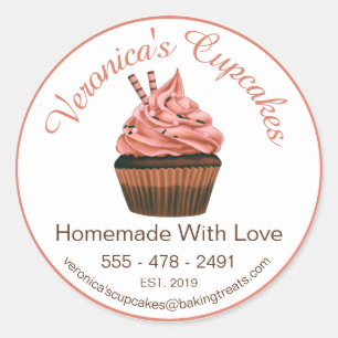 Cupcake Brown mit Kontaktdaten Runder Aufkleber