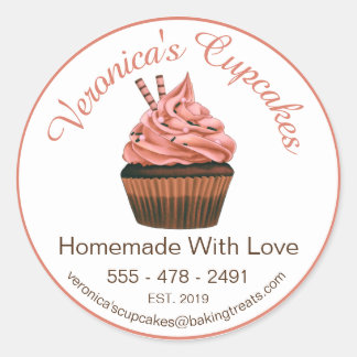 Cupcake Brown mit Kontaktdaten Runder Aufkleber