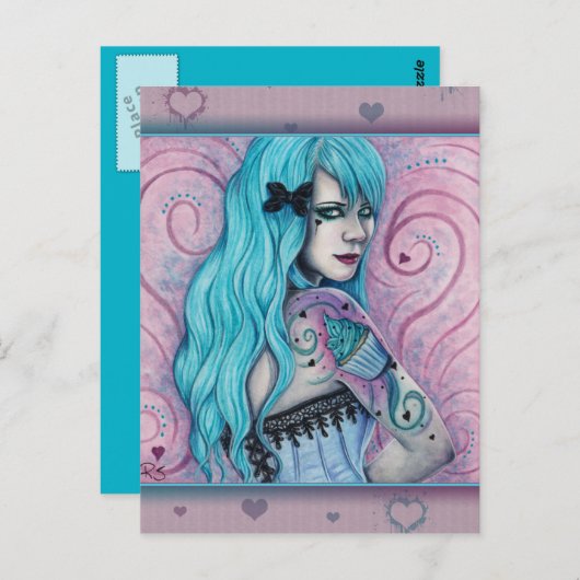 Cupcake Bubblegoth Pink Tattoos Türkis Postkarte (Vorne/Hinten)