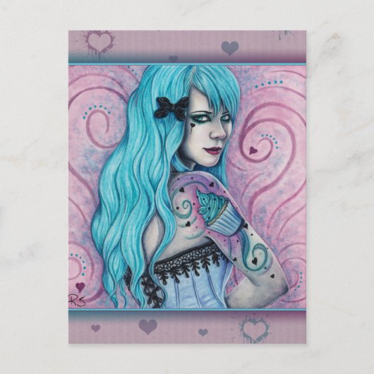 Cupcake Bubblegoth Pink Tattoos Türkis Postkarte (Vorderseite)