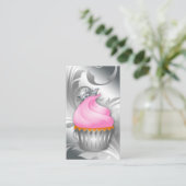 Cupcake Business Card Crossy Silver Pink 2 Visitenkarte (Stehend Vorderseite)