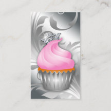 Cupcake Business Card Crossy Silver Pink 2