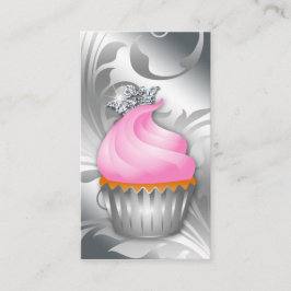 Cupcake Business Card Crossy Silver Pink 2 Visitenkarte