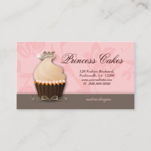 Cupcake Business Card Crown Pink Brown Creme Visitenkarte
