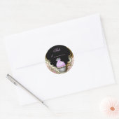 Cupcake Business Card Elegante Damaske Lila Schwar Runder Aufkleber (Umschlag)