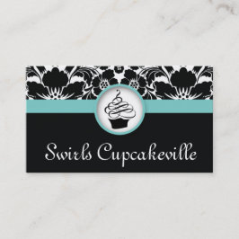 Cupcake Business Card Floral Damask Baby Blue Visitenkarte