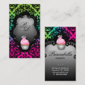 Cupcake Business Card Retrieuse Damask Rosa Grün Visitenkarte (Vorne/Hinten)