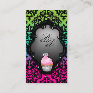 Cupcake Business Card Retrieuse Damask Rosa Grün Visitenkarte