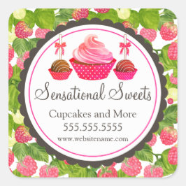 Cupcake Cake Pop Himbeere Bäckerei Box Siegel Quadratischer Aufkleber