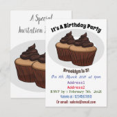 Cupcake Cartoon Illustration Einladung (Vorne/Hinten)