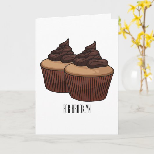 Cupcake Cartoon Illustration Karte (Gelbe Blume)