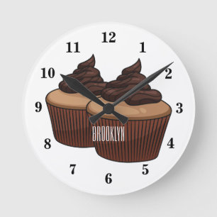 Cupcake Cartoon Illustration Runde Wanduhr