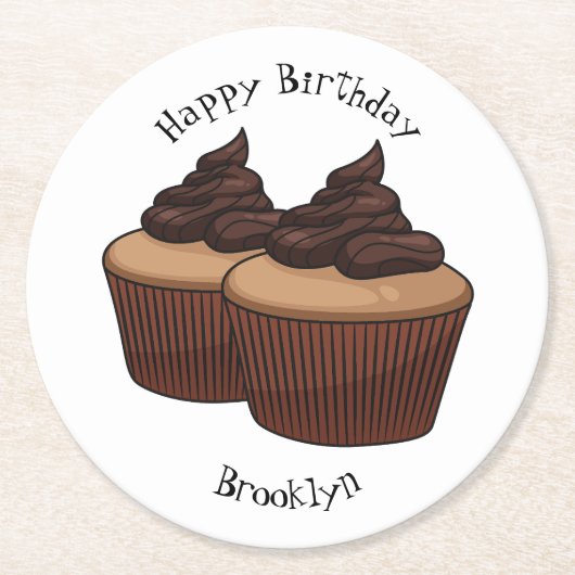 Cupcake Cartoon Illustration Runder Pappuntersetzer (Vorderseite)