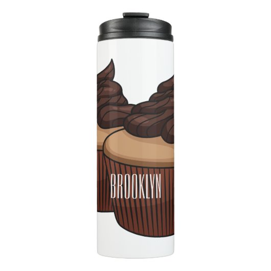 Cupcake Cartoon Illustration Thermosbecher (Vorderseite)