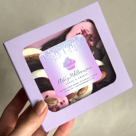 Cupcake Chic Bäckerei Koch Blau Lila Glitzer Tropf Quadratischer Aufkleber