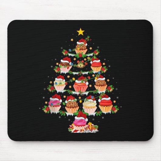 Cupcake Christmas Tree Lights Funny Fast Food Cupc Mousepad (Vorne)