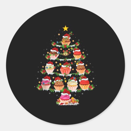 Cupcake Christmas Tree Lights Funny Fast Food Cupc Runder Aufkleber (Vorderseite)