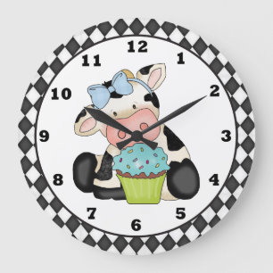 Cupcake Cow Clock Große Wanduhr
