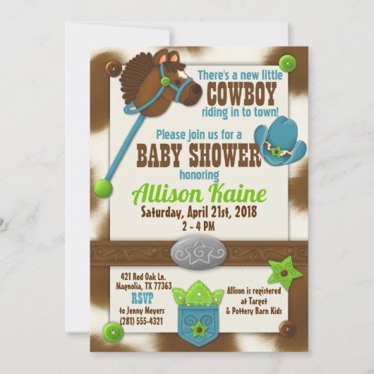 Cupcake Cowboy Baby Boy Dusche Einladung (Vorderseite)