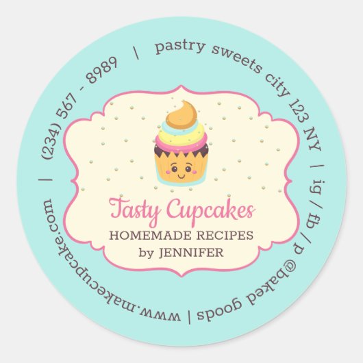 Cupcake Cute Bakery Gebäck Süßigkeiten Runder Aufkleber (Vorderseite)