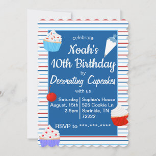 Cupcake Decoration Geburtstag Einladung Red Blue