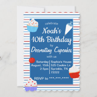 Cupcake Decoration Geburtstag Einladung Red Blue