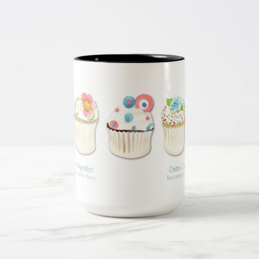 Cupcake Dessert Backbäckerei Business Identität Zweifarbige Tasse (Mittel)