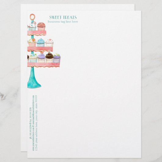 Cupcake Dessert Backbäckerei Business-Paket Briefbogen (Vorne/Hinten)