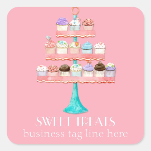 Cupcake Dessert Backbäckerei Business-Paket Quadratischer Aufkleber (Vorderseite)